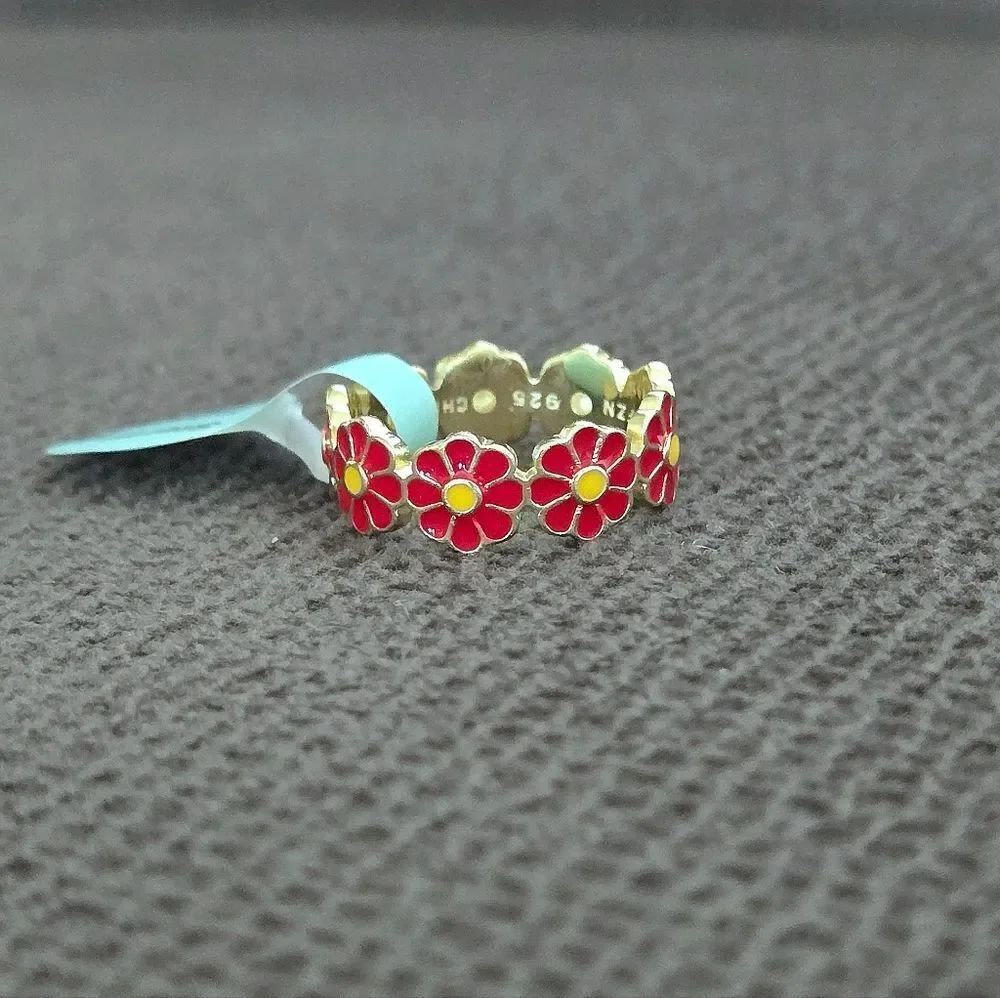 Cote d' Argent Red❤ and Yellow💛 Enamel Floral🌼 Wrap Around Ring - Picture 8 of 15